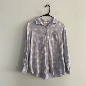 Oriane Rebecca Lightweight Woven Linen Cotton Button Up Shirt Pale Blue Big Dot